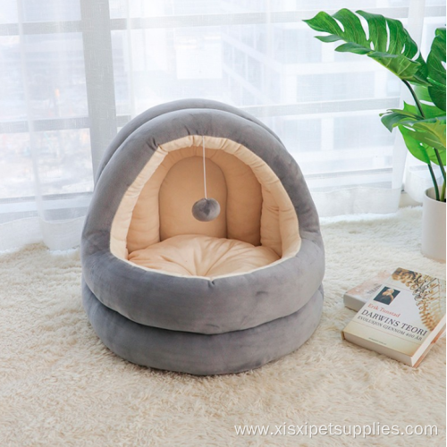 plush cat bed grey pet bed plush ball